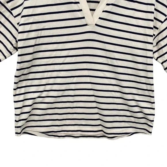 L.L. Bean Striped Polo Shirt V-Neck 3/4 Sleeve Women's XL REG Cream Navy - Picture 5 of 9